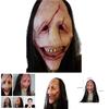 Terrifying Halloween Devil Mask Red-faced Demon Mask With Exposed Teeth And Long Hair