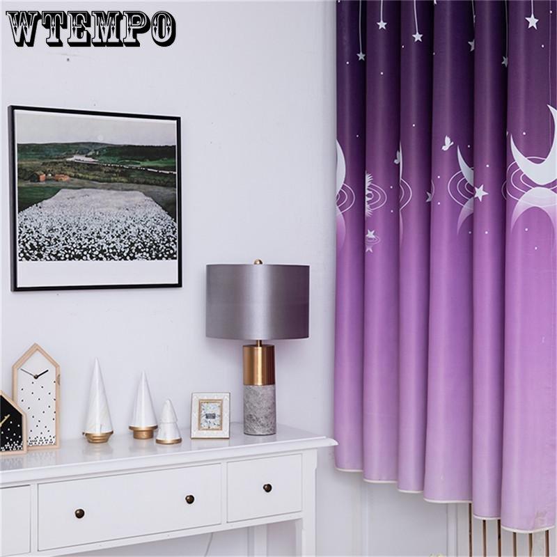 2pcs Home Supplies Full Blackout Print Perforated Curtains Living Room Bedroom Bay Window Finished Decor Curtains