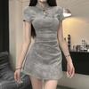 Chinese Vintage Button Dress Waist Women's Print Summer Temperament Slim-fit Cheongsam Dress