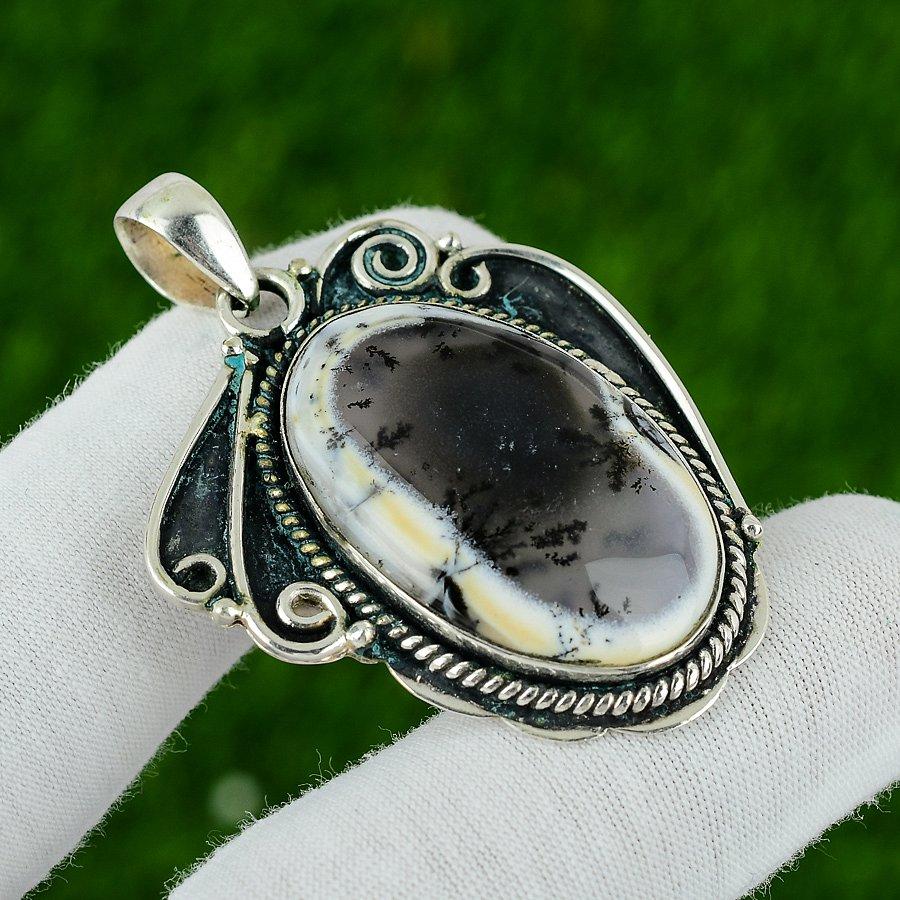 

Natural Dendrite Opal Gemstone Jewelry 925 Sterling Silver Pendant For Women