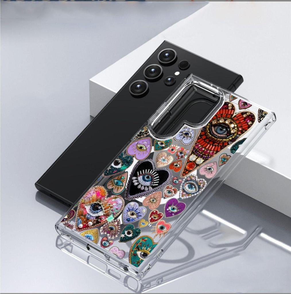 Colorful Heart Eyes Magnetic Case for iPhone 15/16/17 Pro Max: Transparent Full Coverage
