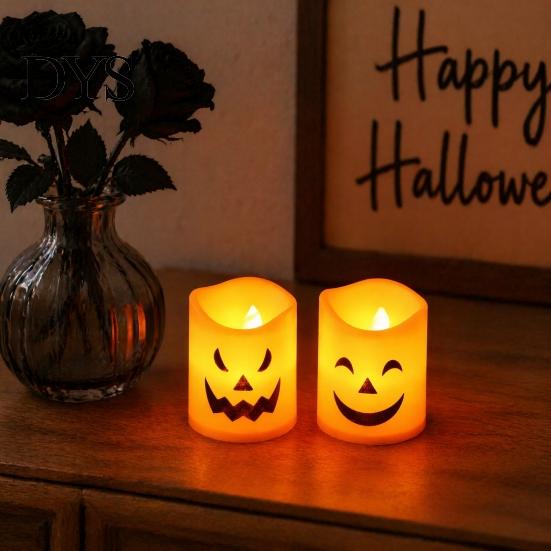 Unique Halloween House Accents 6 Pcs Battery Operated Flameless Tea Lights, Orange Flickering Electric Fake Indoor Festive Holiday Lights Candles,