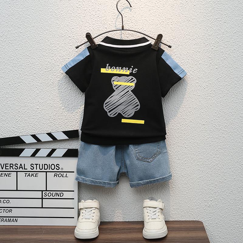 Children's Boys Short Sleeved Korean Version Lapel Cartoon Polo Shirt Shorts Set Batch