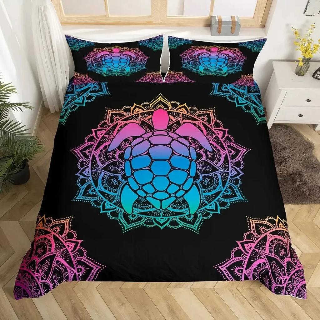 Ocean Theme Sea Turtle Reptile Tortoise Duvet Cover Microfiber Starry Sky Galaxy Bedding Set Single Queen Size Comforter Cover