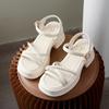 Pearl platform sandals women wear 2025 summer new fairy wind open toe one-word button Roman high-heeled sandals women
