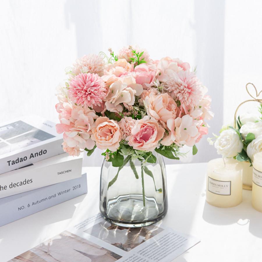 1/5PCS Artificial Flower 4 Bunches Silk Peony Hydrangea Festival Wreath Decor Vase Home Room Garden Wedding Wreath Bouquet props