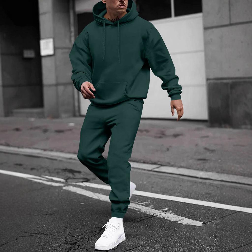 Men's Solid Color Hooded Universal Versatile Hooded Sweatshirt Sweatpants Casual Sports Suit