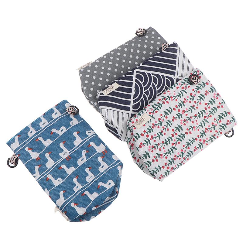 Modern Style Portable Bottle Cover Bags Floral Printing Cotton Linen Cup Bags