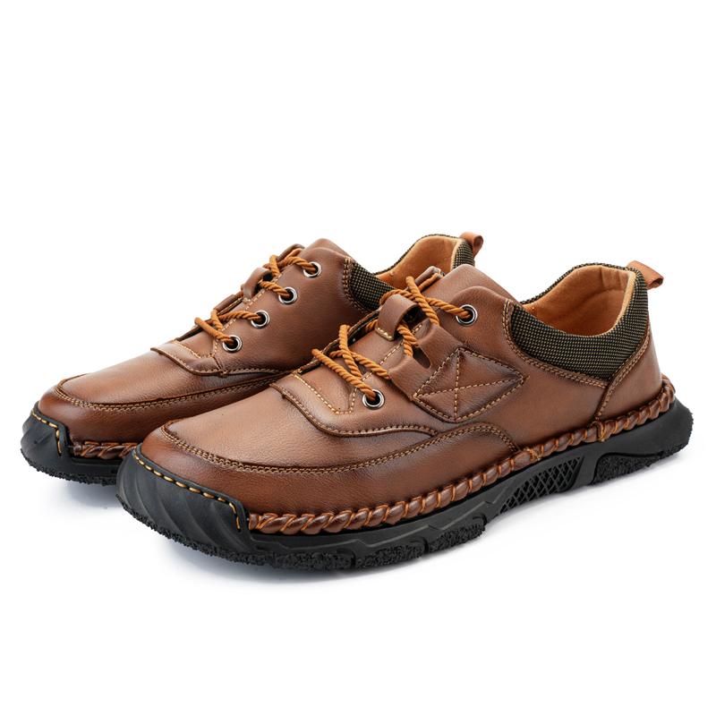 

Мужская обувь большого размера ручной работы для вождения автомобиля, прошитая, повседневная, резиновая, кожаная, с мягкой подошвой, свадебная обувь 48 коричневый