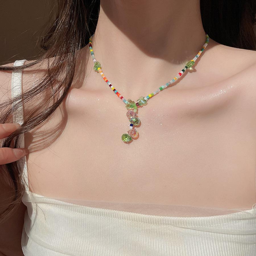 Summer Color Stars Beaded Pendant Necklace Female Sweet Small Fresh Clavicle Chain Vacation Style Niche Versatile Necklace
