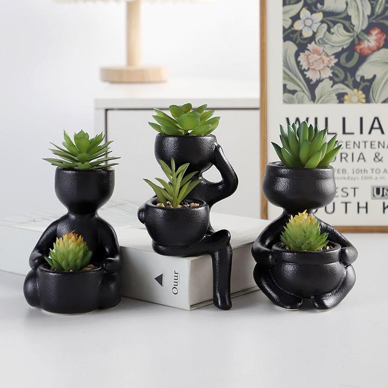 Nordisk Suckulent Keramik Liten Blomkruka Kontorsskrivbord Söt Dekoration Imitation Karaktär Grön Växt Krukväxt Vas Blomkruka
