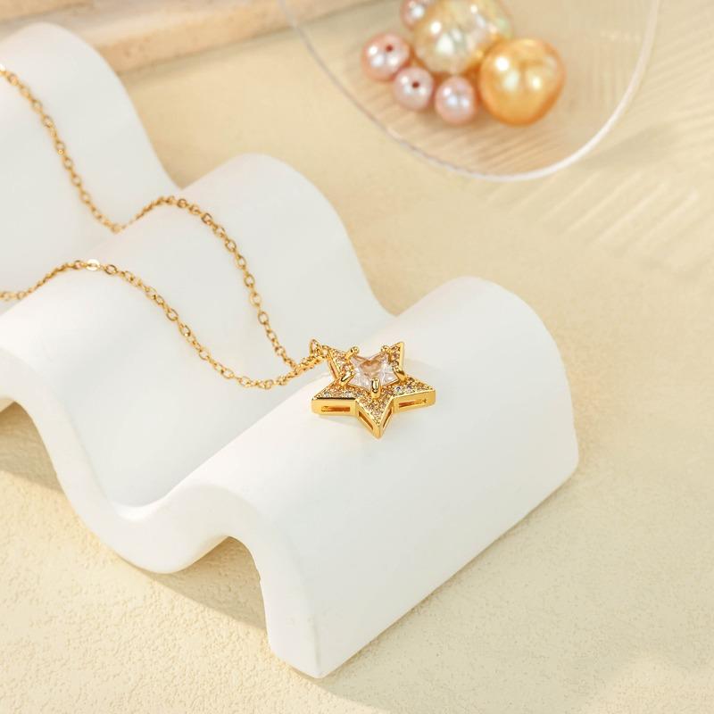 High-end Temperament Light Luxury Full of Zirconium Stars Gold-plated Pendant Necklace Women's Fashion Five-pointed Star Collarbone Chain New
