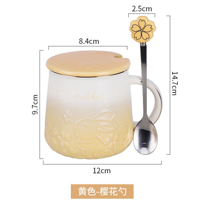 

Embossed Rabbit Mug With Lid Spoon Cute Cartoon Animal Ceramic Water Cup Large Capacity Office Coffee Cup 420ml
