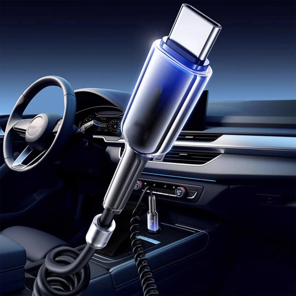 10A USB Type C Fast Charging Cable Spring Telescopic Car Charger Cord For iPhone 17 16 15 Pro Max Xiaomi Huawei USB C Cables