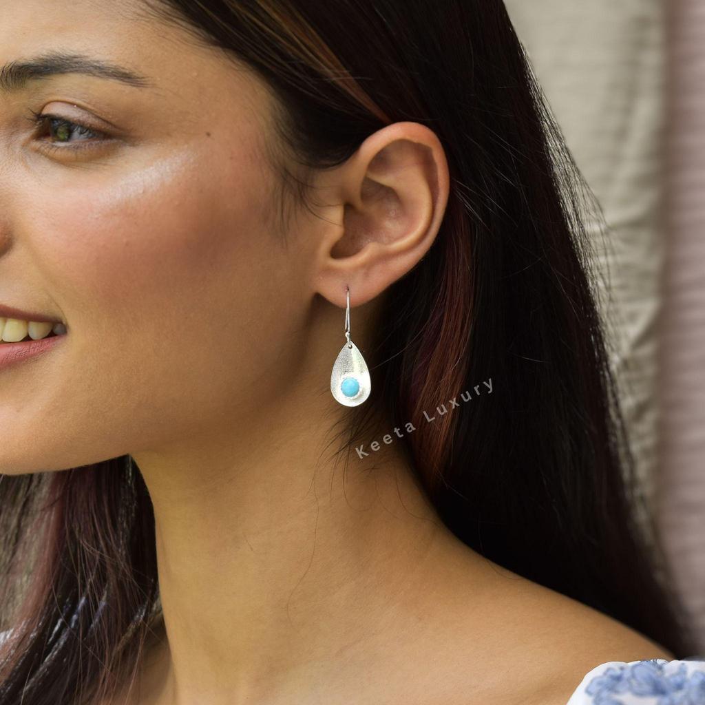 Natural Turquoise Earrings Turquoise Handmade Earrings Sterling Silver Gemstone Earrings for Women Unique Fashion Earrings Gifts for Her