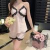 Pure desire ice silk suspender pajamas women with chest pads summer printing girl suspender shorts two-piece set loungewear