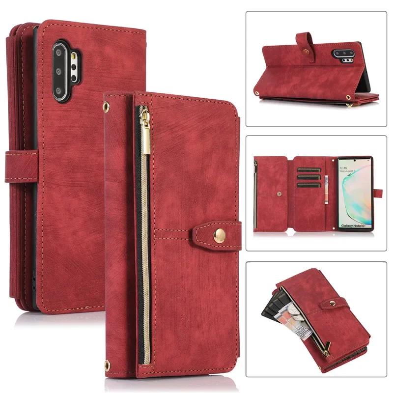 Custodia in Pelle con Cordino Lungo per Samsung Galaxy S25 Edge S24 FE S23 Plus S22 Ultra S21 S20 S10 Note 20 Portafoglio con Zip Copri Telefono per Carte