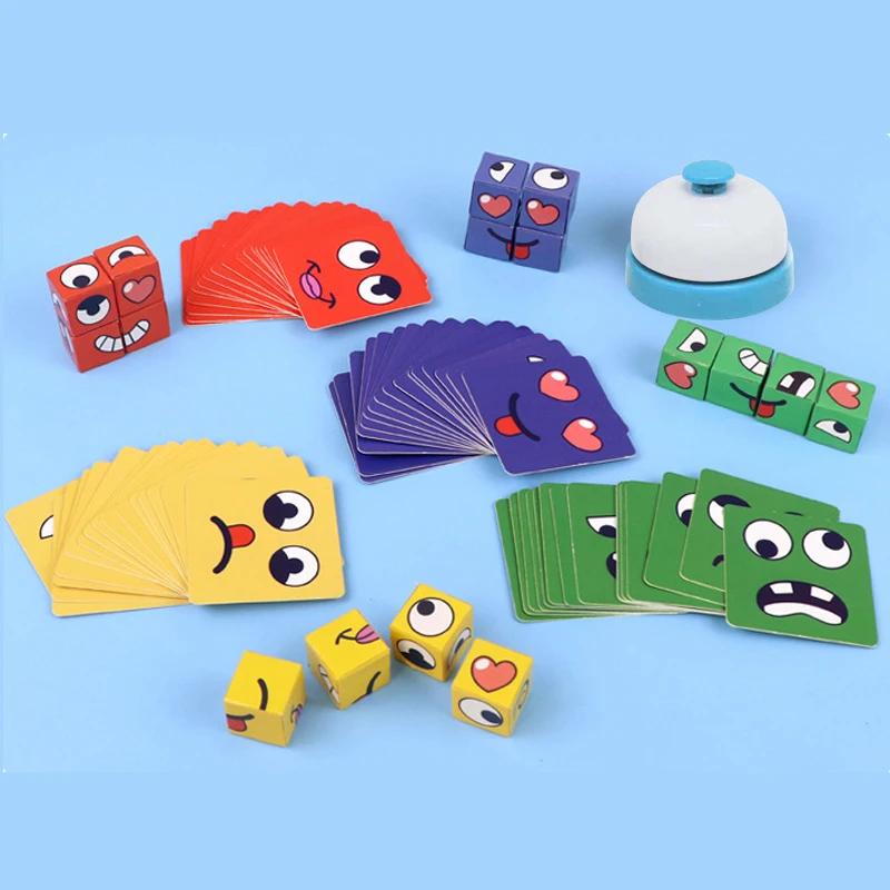 Kids Face Change Expression Puzzle Building Blocks Montessori Cube Table Game Toy Early Educational Toys for Boy S Children Gift
