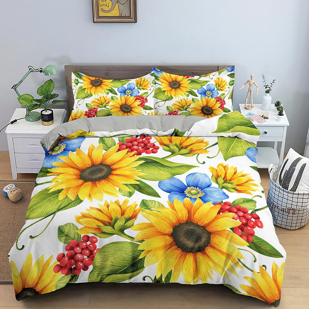 3D Sunflower Bedding Set Luxury 2/3Pcs Floral Print Duvet Cover Sets Single Twin Queen King Size Bedclothes With Pillowcases