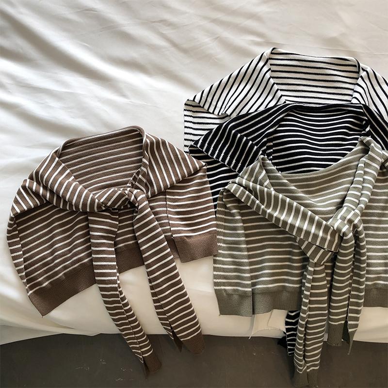 Damenbluse Schultern Koreanischer Stil Gestrickter Schal Falscher Kragen Umhang Geknoteter Schal Streifen Nackenschutz Schal Kleidung Dekoration