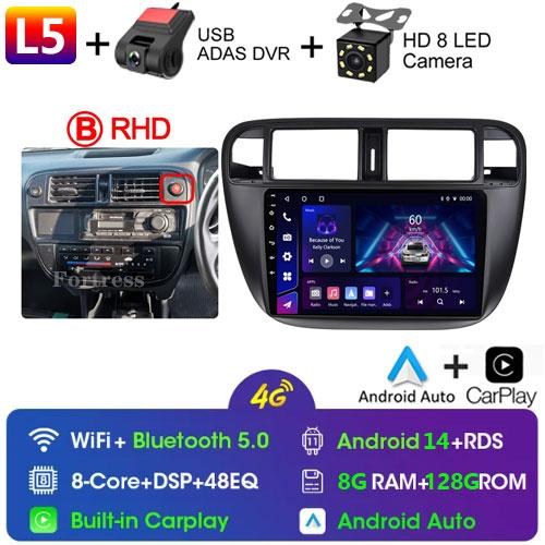 Android 14 Carplay Auto For Honda Civic 1996 1997 1998 1999 2000 2001 Multimedia Car Radio Player 4G Stereo 2 Din Tape Recorder