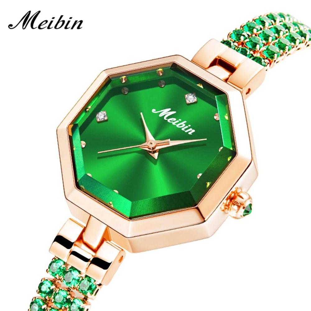 Deselon Women's Crystal Bracelet Watch Small Square Green Waterproof Quartz Stylish Luxury Gift Bangle