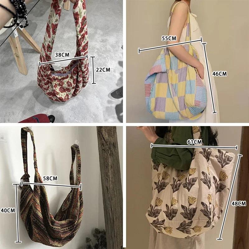 Retro National Style Embroidery Large Capacity Floral Canvas Shoulder Crossbody Bag with Double Straps Multi-Purpose Bag