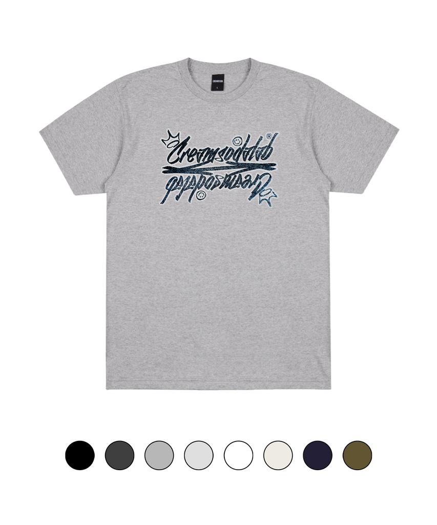 CREAM SODA LAB Crsdel Denim Lettering Short Sleeve T-Shirt (Type A)