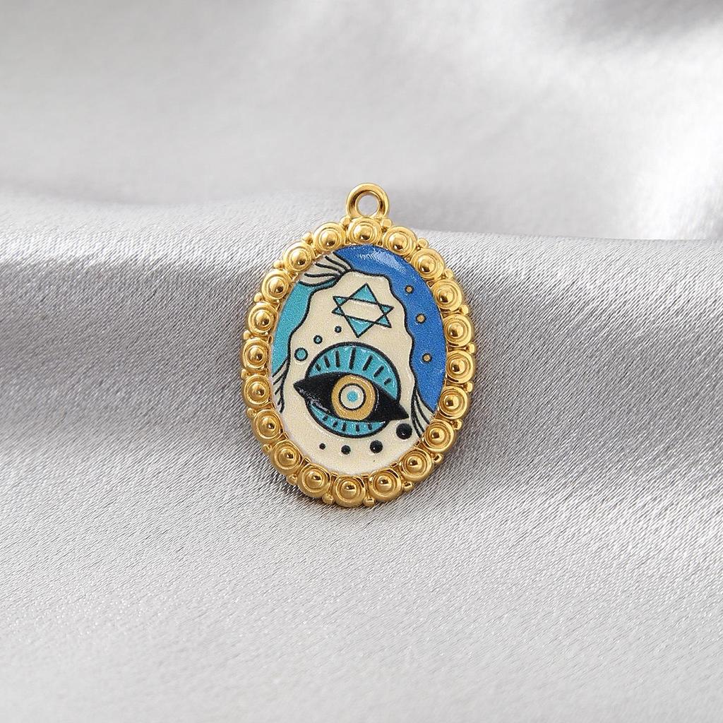Stainless Steel Evil Eye Pendant with Blue Drip Oil Charm