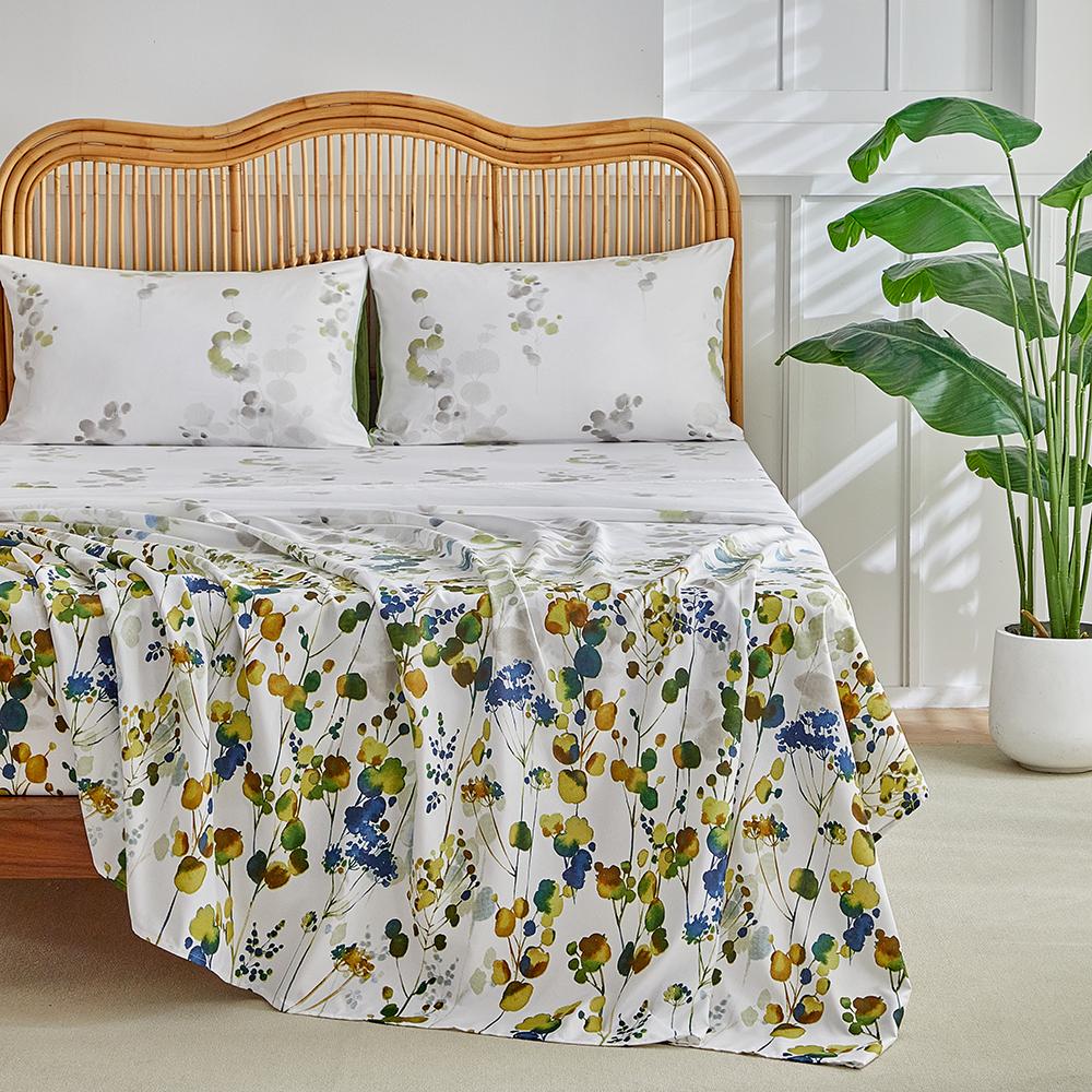 Elastic Fitted Bed Sheets Single Double Bed Floral Flat Sheets King Queen Size Home Bed Cover Mattress Protector Bed Linen 4Pc