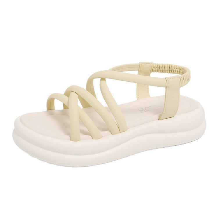 Thick-soled Roman Sandals Women's 2025 Summer New Outer Wear Soft Sole with Skirt Fairy Wind Cross Strap Beach Shoes