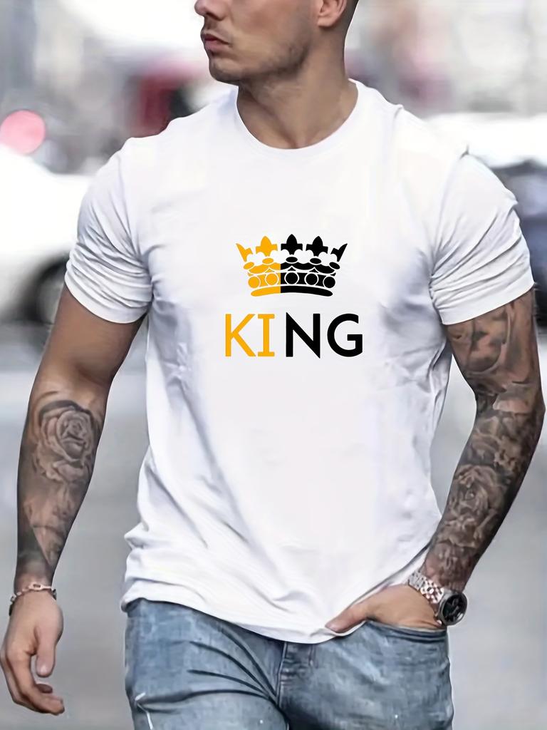 Summer Mens Casual Streetstyle Stretch Roundneck Tshirt Printed with the King Character Pattern