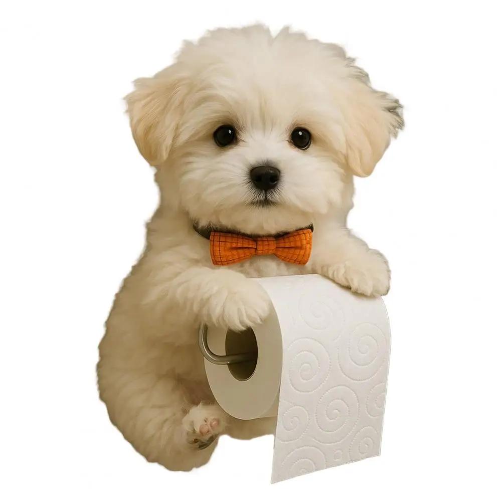 Fun Dog Wall-Mounted Toilet Paper Holder - Durable Resin Bathroom & Kitchen Tissue Roll Organizer Decor