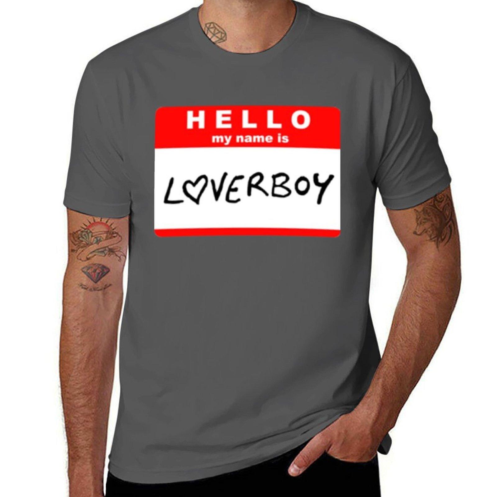 

young friend LOVERBOY name tag T-Shirt black cotton t-shirt plain for man package t shirt man plain T-Shirt 4XL