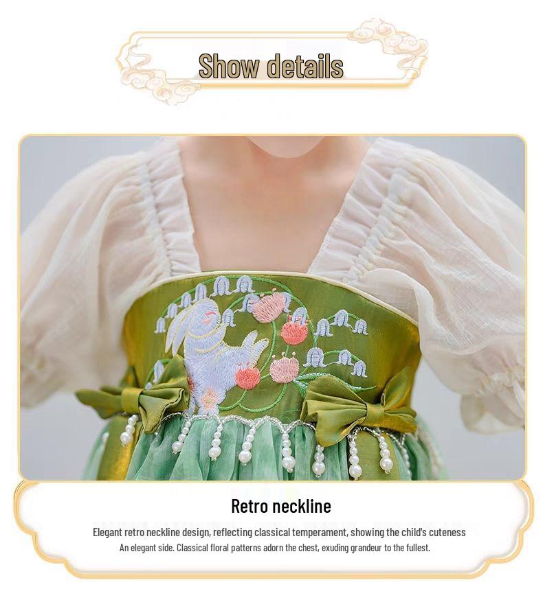 Girls' Summer Hanfu Ruqun Dress: New Chinese Style Princess Performance Costume