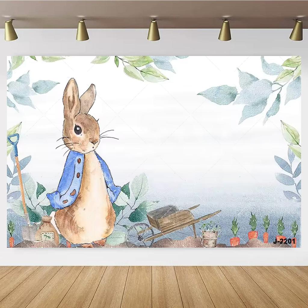 Cartoon rabbit Peter Pan garden children's birthday party backdrop rabbit flower carrot cake table decor gift baby christening party684