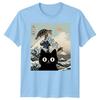 Black Cat Sea Turtle Kai Nichi Bei Yaki Japanese Art Ukiyoe Style Graphic Tee