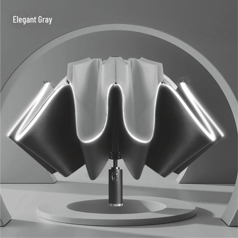 New Auto Folding Reflective Edged Reverse Umbrella with Logo Print