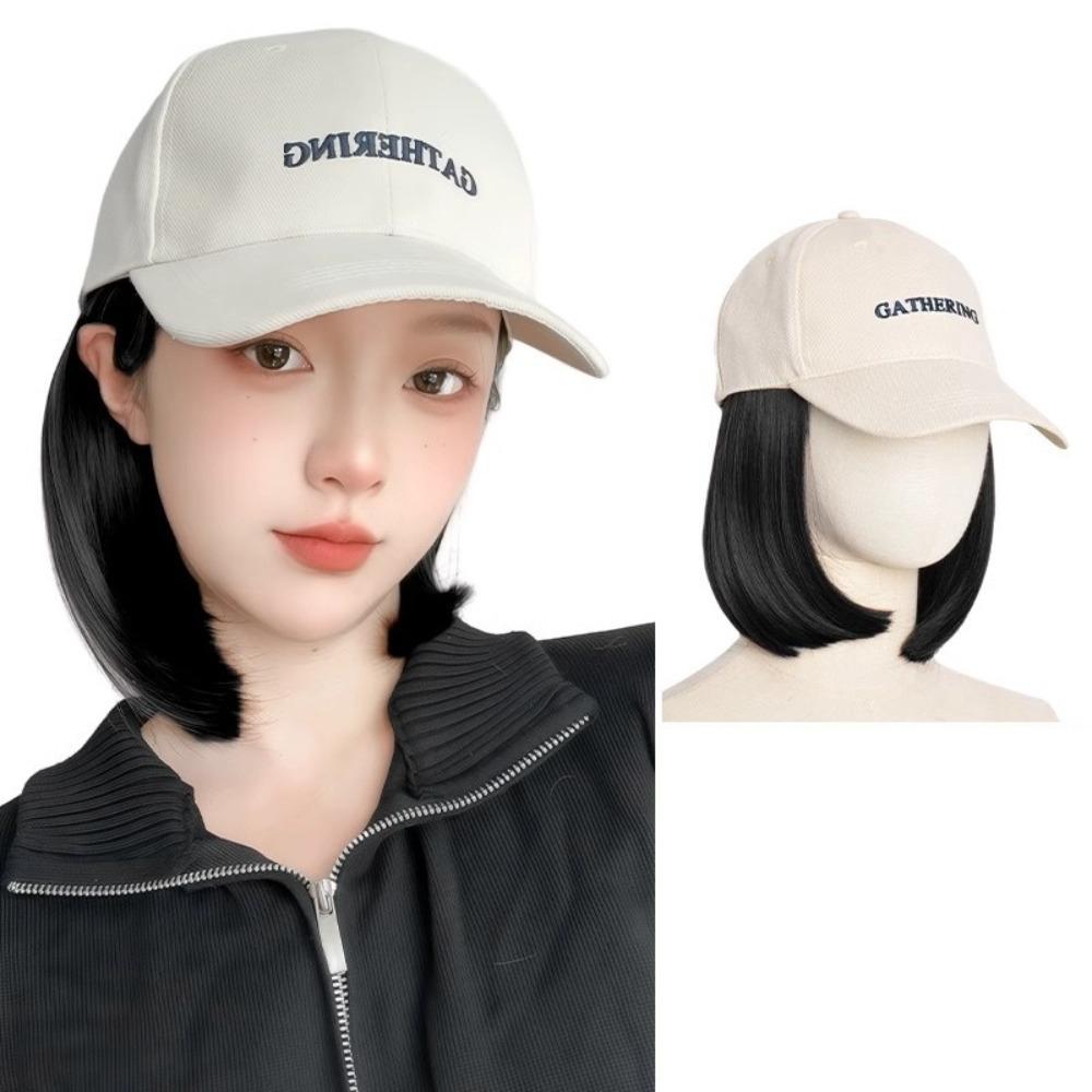 

Цельная бейсболка с париком, кепка в стиле хип-хоп, регулируемая шляпа, парик, короткие прямые волосы, ежедневное использование Beige Hat/Natural Black