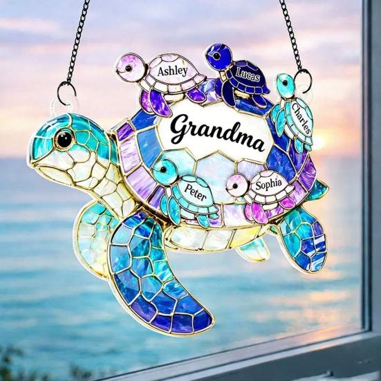 Acrylic Sea Turtle Suncatcher Decoration Indoor Outdoor Garden Yard Window Wall Hanging Stained Glass Ornament Mother's Day Gift