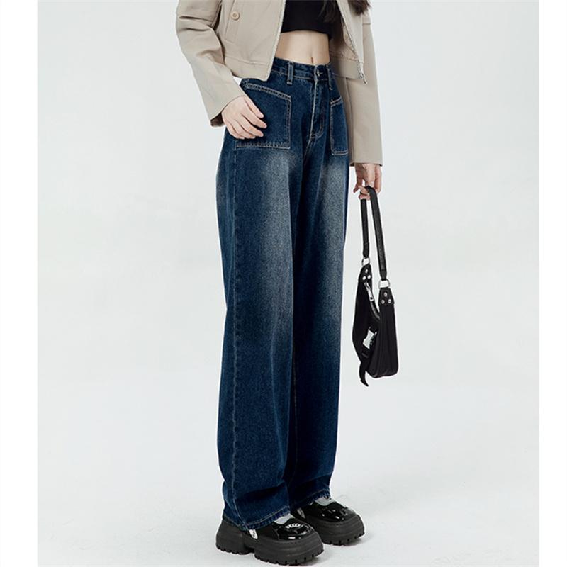 Nouă primăvară, toamnă, îmbrăcăminte de stradă, cu picioare largi, drepte, coreeană, modă pentru doamnă, vintage, pantaloni de blugi cu talie înaltă pentru femei, blugi lungi largi Harajuku