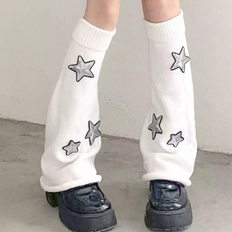 Pierneras Lolita para Niñas Y2K Estrella Tejidas Mangas de Pierna Acampanadas Puño Holgado Gótico Calcetines Tobillo Montón Cubre Pies Uniforme JK
