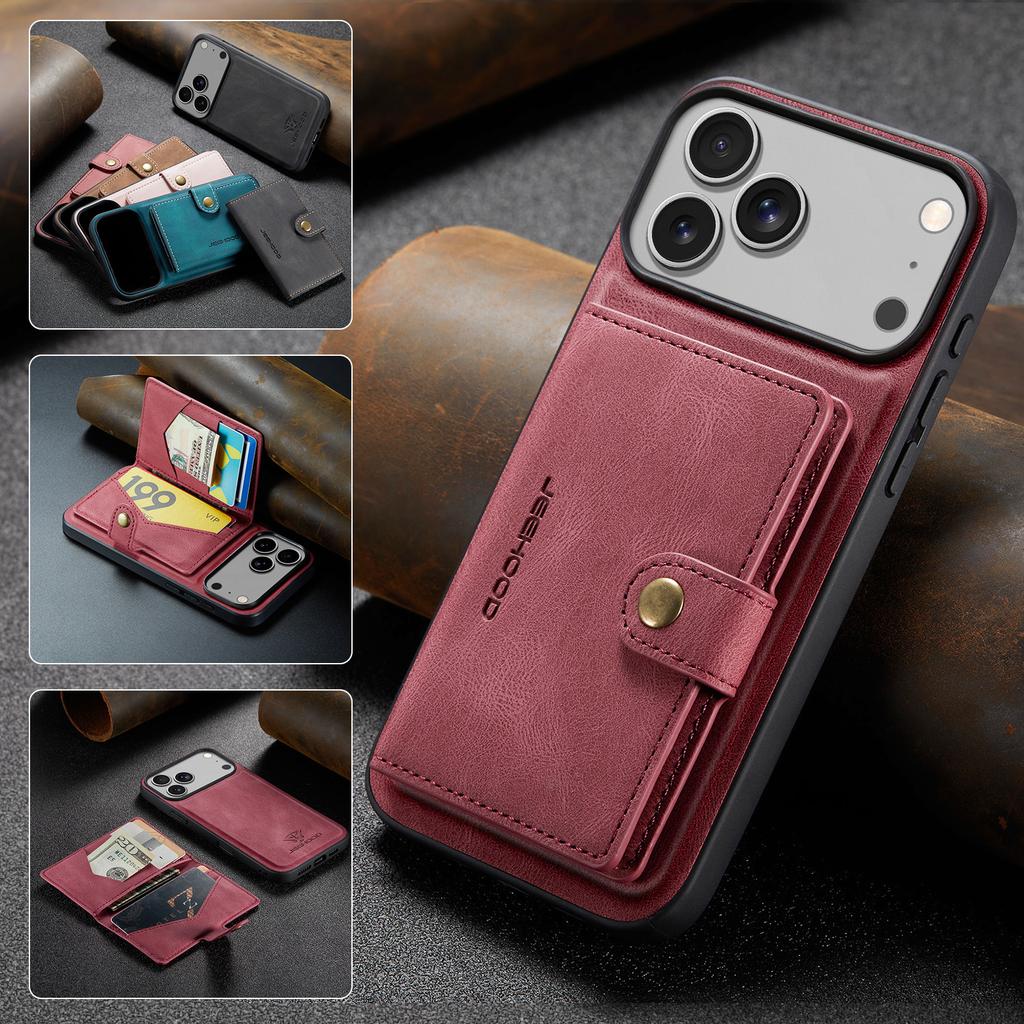 Retro Magnetic Leather Case for iPhone 17 Pro Max Air 16 Plus 16E 15 14 13 Mini 12 11Pro Detachable Card Slot Wallet Stand Cover