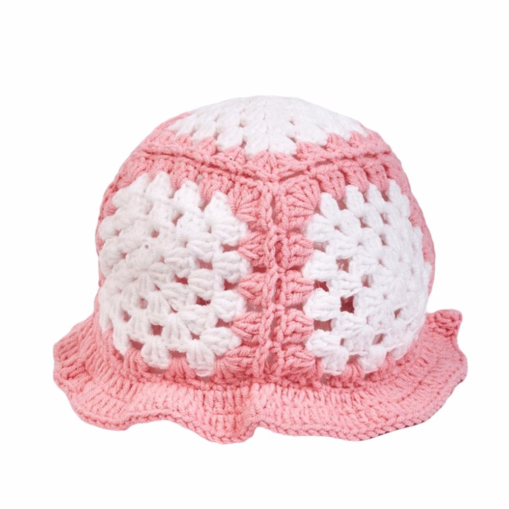Sunflower Patterned Fisherman Hat Lotus Leaf Edge Handmade Knit Hat Autumn Winter Outings