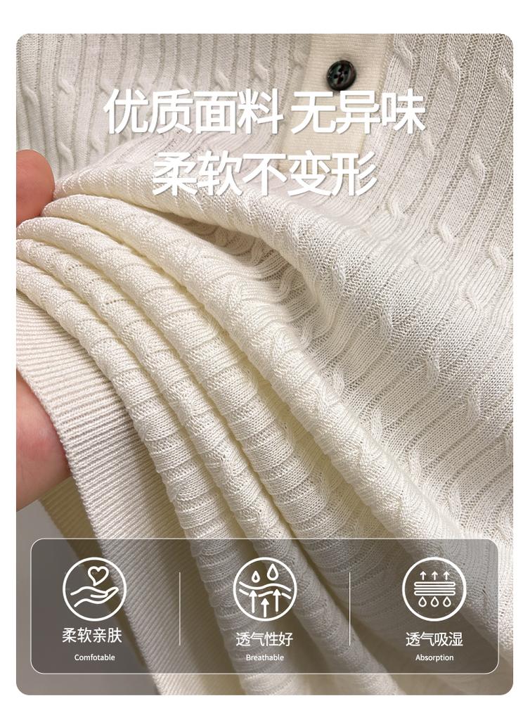 Natural Linen & Lyocell Twisted Flower Knitted Collar Men's Casual Polo Shirt