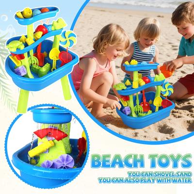 33-teiliges Kinder Großer Strandtisch Spielzeug Dreischichtig Outdoor Sand Schaufel Wasserspiel Kombinationsset