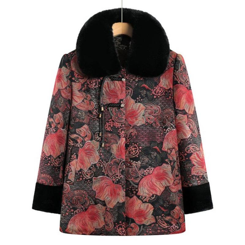 

Winter velvet thickened coat women s cotton-padded clothes, winter top cotton-padded jacket old lady clothes 1XL [recommended 80-50kg]