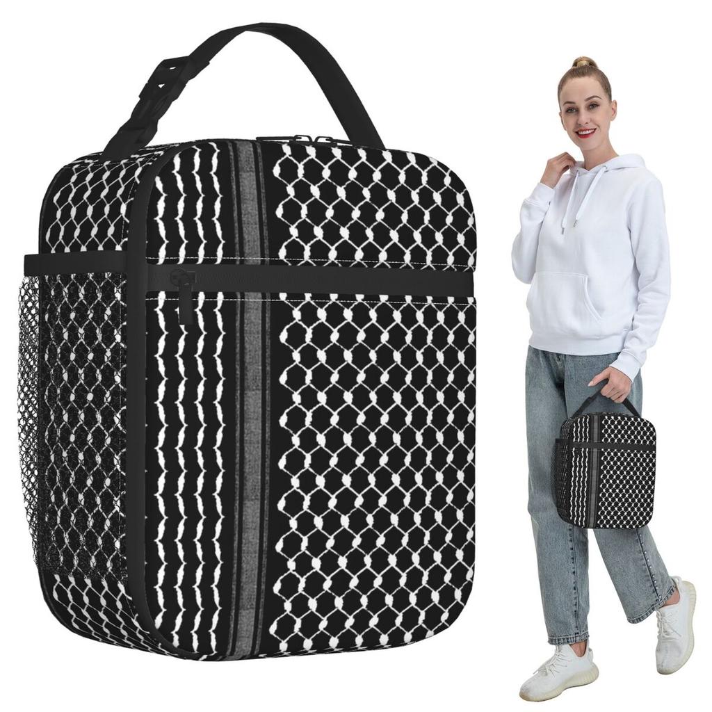Palestinian Traditional Hatta Kufiya Pattern Insulated Lunch Bag for Kids School Cooler Thermal Food Box Tote Lunch Boxes
