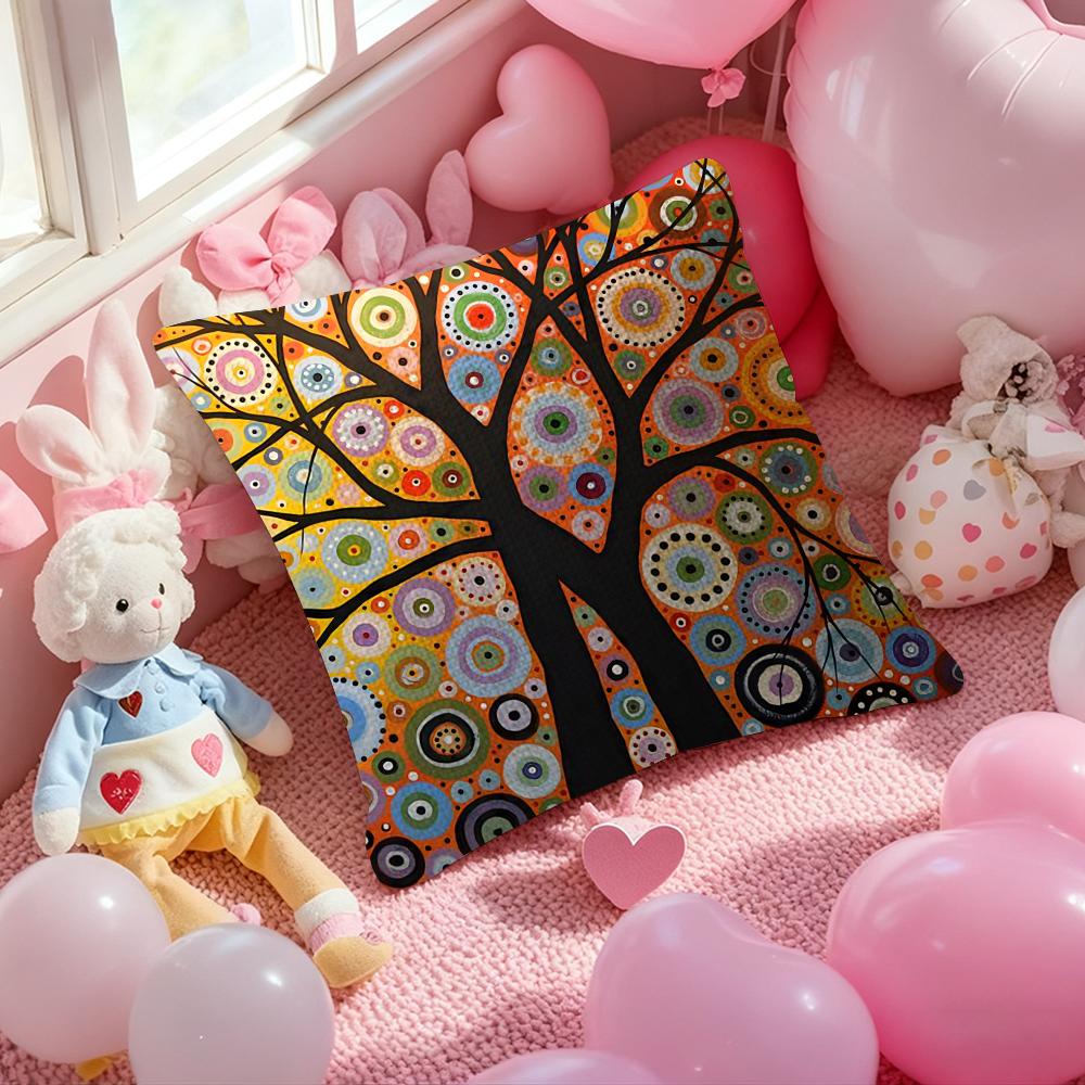 Colored Tree Pillow Case Antidustmite Pillowcase Invisible Zipper Silky Short Plush Sofa Cushion Cover