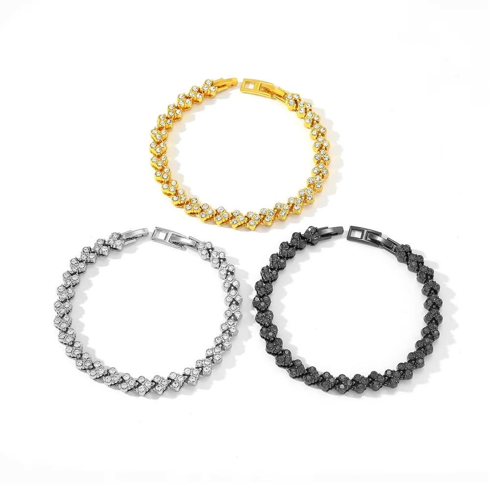 New European American Trendy Heart-Shaped Three-Diamond Double Clasp Zinc Alloy Chain Diamond-Studded Unisex Creative Niche